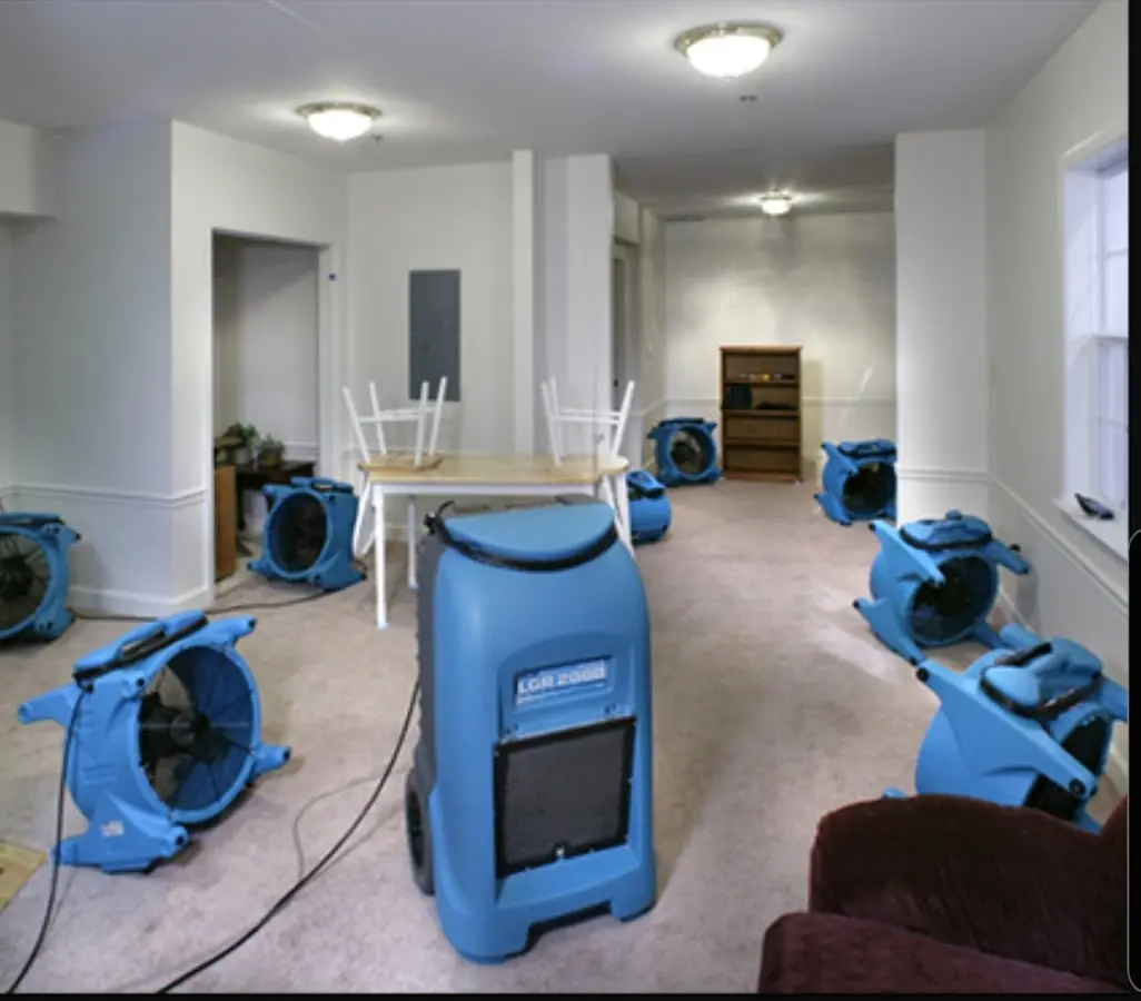 Air movers and dehumidifier setup for Water Damage Restoration in Greenbelt